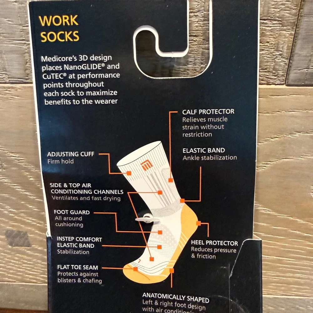 Medicore Work Socks White Med-Lg Copper CuTEC NanoGLIDE Anti-Blister Crew 10R861